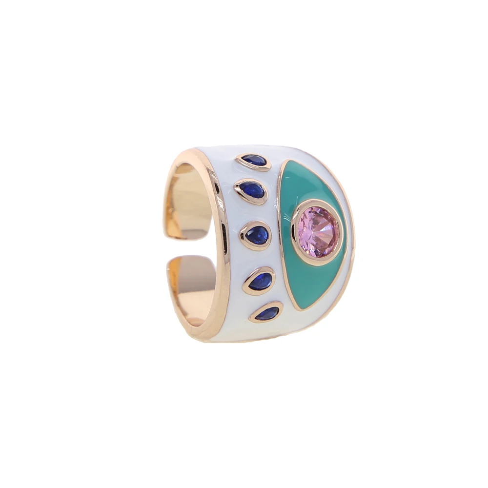 Gold Color Rings Finger Ring Gold Color Ring Adjustable Rings Gold Color Pink Enamel Turkish Evil Eye Women Finger Band Ring Boho Bohemia Fashion Lucky Jewelry Adjustable Size