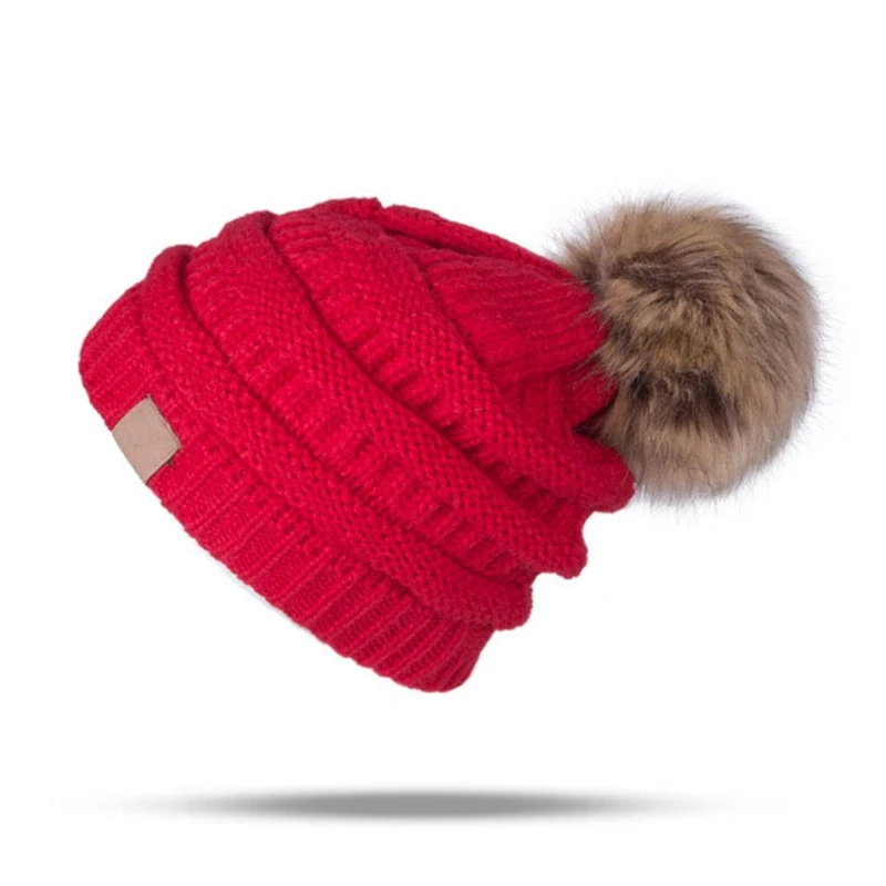 

WZCX Solid Color Stripe Pompom Hat Keep Warm Crimping Fashion Thicken Casual Tide Knitted Hat Women'S Winter Cap