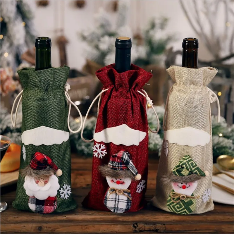 Новые рождественские красные чехлы для винных бутылок сумки Санта Клаус Снеговик Чехлы для бутылки шампанского Рождественская вечеринка домашний декор стол