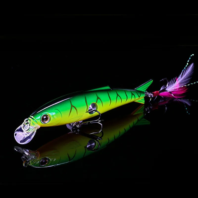 

10cm/16g 3D Simulation Eyes Bionic Bait Fishing Lure Artificial Plastic Hard Bait Bass 2# With Sharp Treble Feather Hook