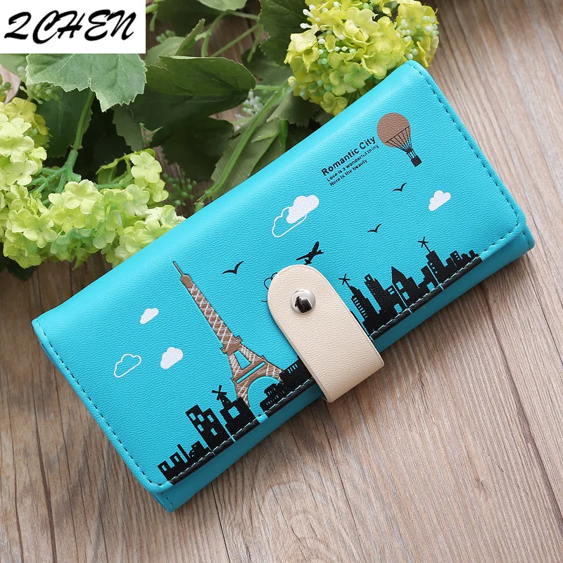 

Woman's wallet New ladies buckle wallet printed iron tower female card package mobile phone bag purse Korean wallet Cheap 575