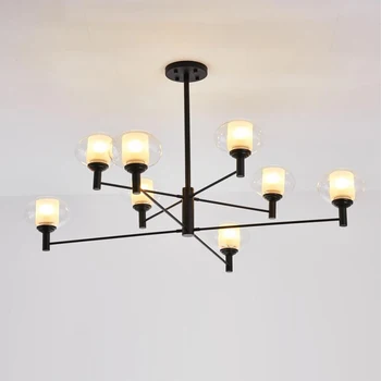 

Creative post modern simple LED chandelier lamp 4 6 8 12 lights glass globe E27 big black hanging chandelier light LED