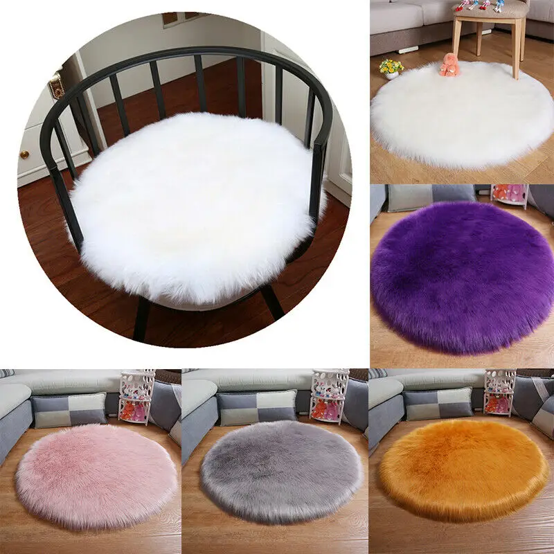 Fluffy Anti-Skid Shaggy Chair Cover Round Plush Artificial Wool Rugs Carpet Living Room Bedroom Floor Pad Mat Home