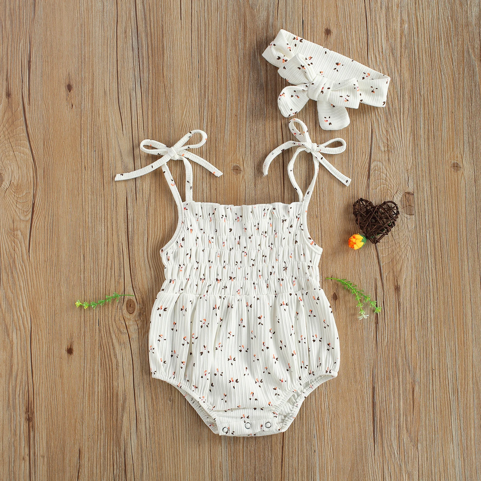 Sommer Neue Prinzessin Infant Baby Mädchen Romper Outfits Ärmelloses Floral Print Lace Up Overall + Bowknot Stirnband Baumwolle Beachwear