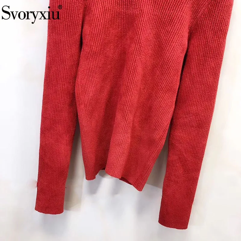Svoryxiu дизайнерский высококачественный кашемировый свитер с высоким воротом, пуловер, женская мода, тонкий осенний зимний красный вязаный пуловер