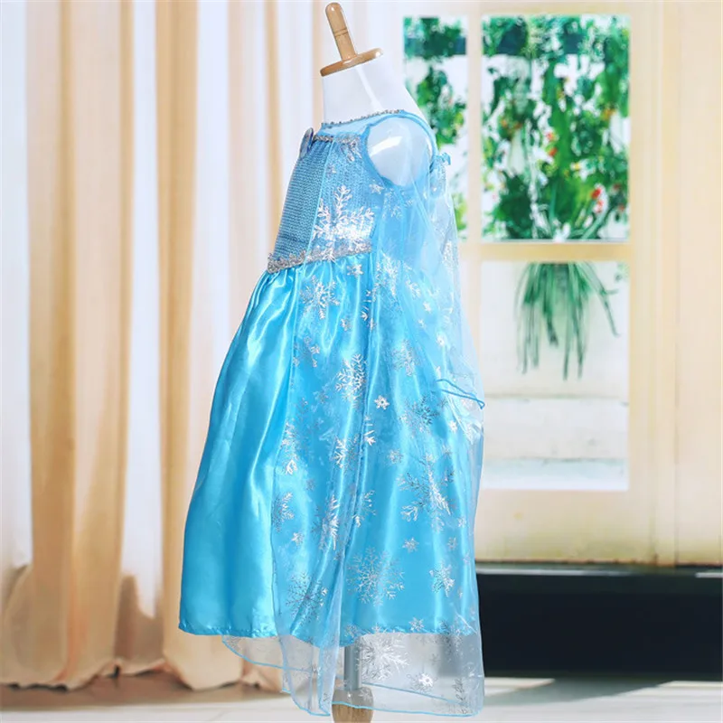 New Blue Baby Girls Kids Frozen Costume Dress Snow Princess Queen Dress Up Children's Party Gown Cosplay Tulle Dress 3-8 Years