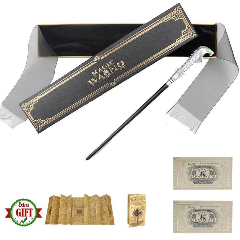 

New Metal Iron Core Lucius Magic Wand Malfoy Dumbledore Magical Sticks Tickets and Map As Gift Elegant Ribbon Gift Box Packing