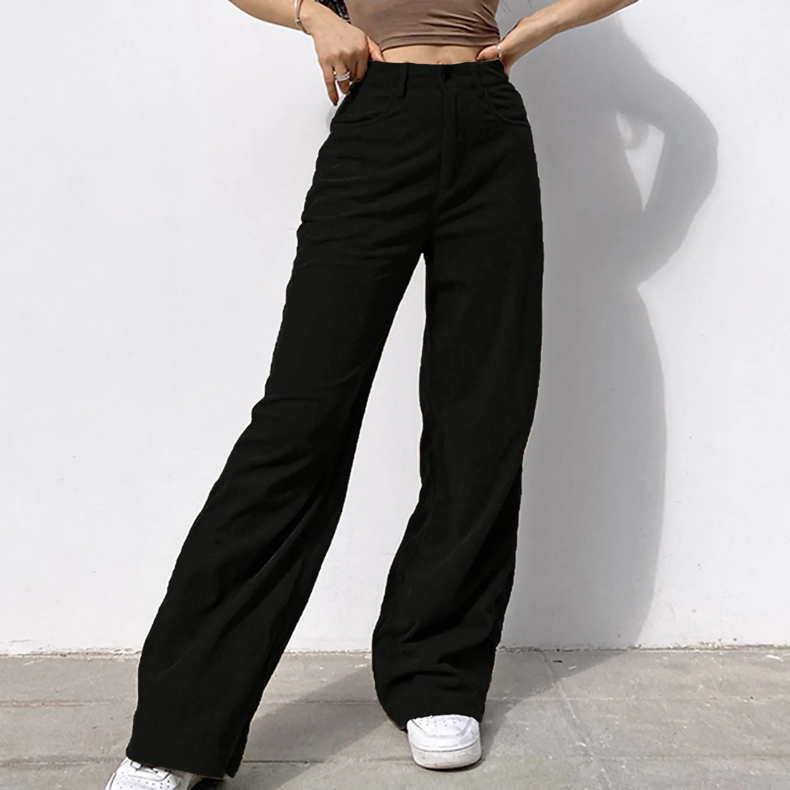 Mujeres Vintage mom Jeans, vaqueros de ropa de las mujeres es sólido Mediados de cintura pierna ancha pantalones holgado Casual pantalones Streetwear nueva mujer Pantalones