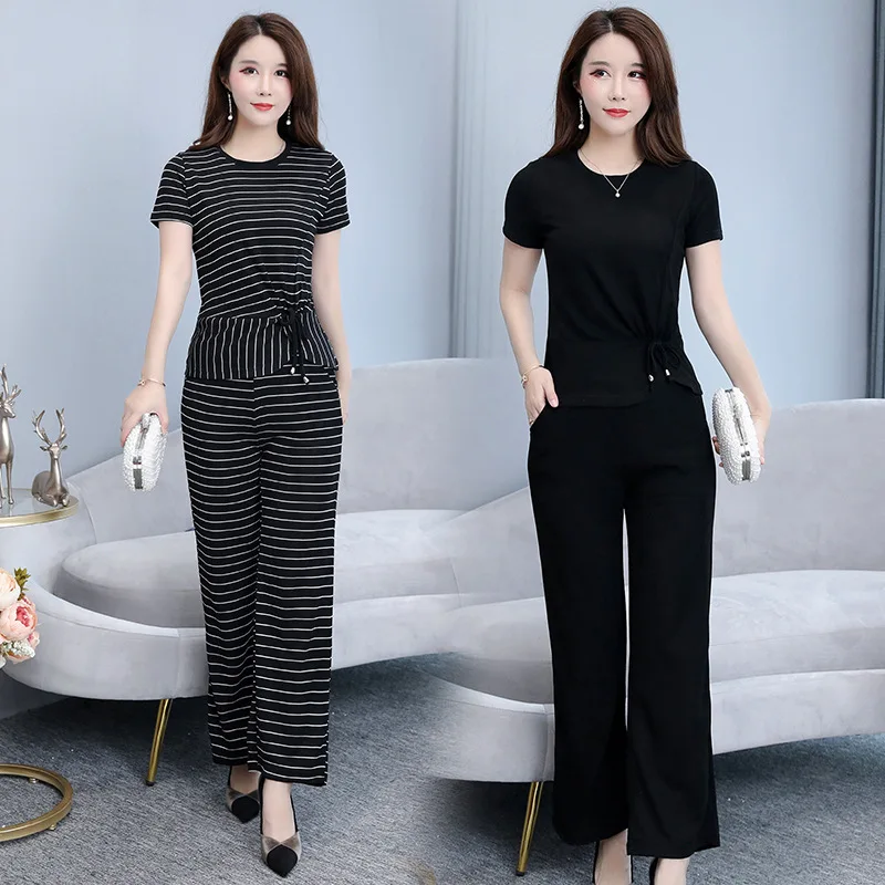 

Wide-Leg Set 2019 Summer New Style Fashion Elegant Large Size Dress Summer Goddess-Style Western Style Two-Piece Set Summer Wear