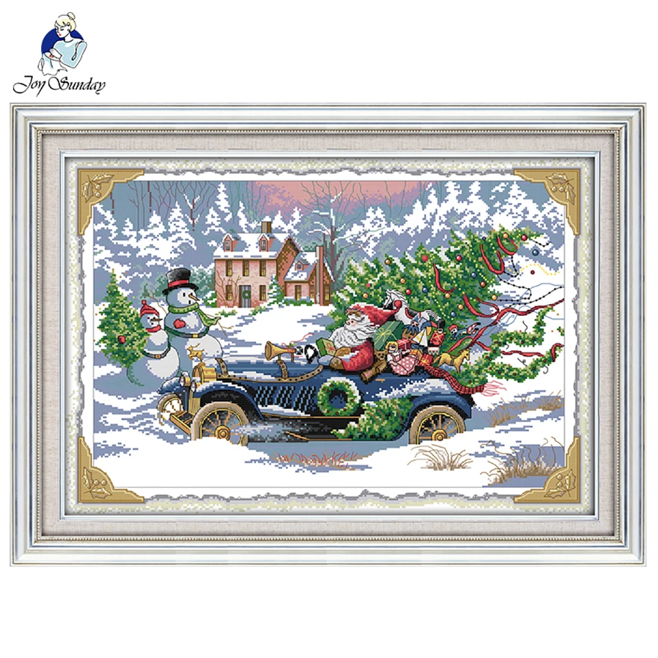 Joy Sunday Roadster набор крестиков Санта 14CT DMC DIY крестиком напечатанный холст рукоделие Наборы рождественские украшения для дома