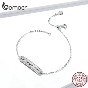 

bamoer GAB039 925 Sterling Silver Geometry DIY Lettering Bracelet Minimalistic Bangle Women Simple Elegant Classic Fine Jewelry