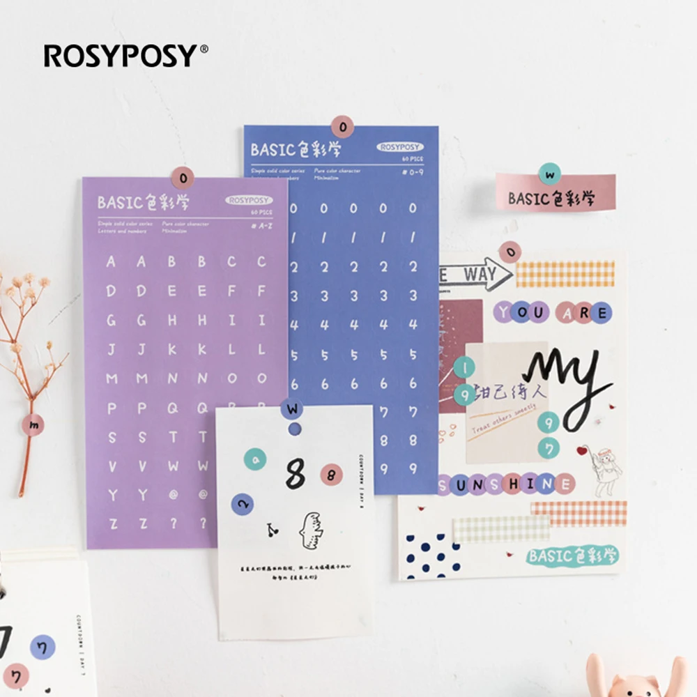 

6Sheets Cute Base Element Colorful Dots Numbers Letters Sticker Dot DIY Scrapbooking Label Decorative