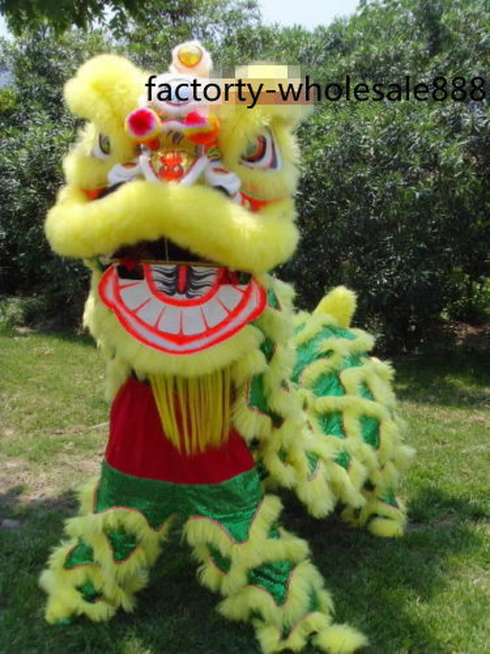100% Wool Lion Dance mascot Costume Chinese folk art for two adults yellow New Advertising Carnival Halloween Christmas Easter |