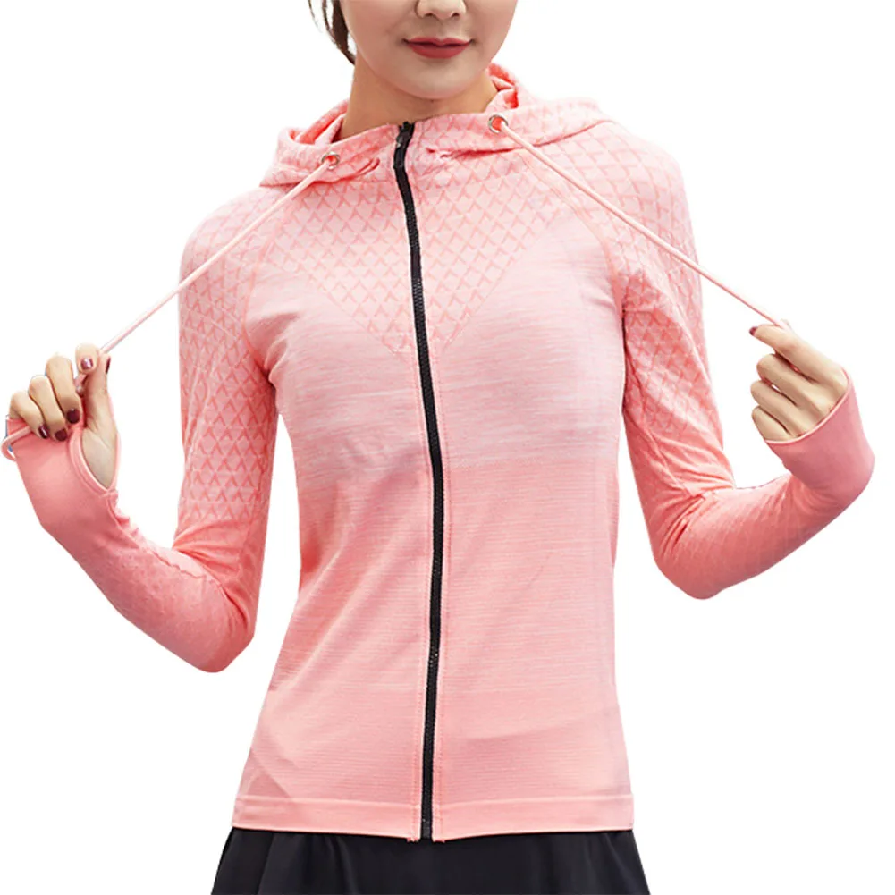

New Women Long Sleeve Yoga Jacket Gradient Rendering Color Zipper Quick-dry Sportswear XD88
