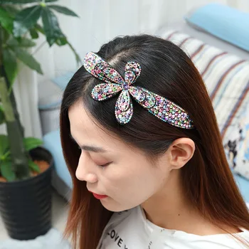 

New Ladies Headband Korean Simple and Sweet Flower Hairband Non-slip Border Color Rhinestone Crystal Girl Hairpin Hair Accessory