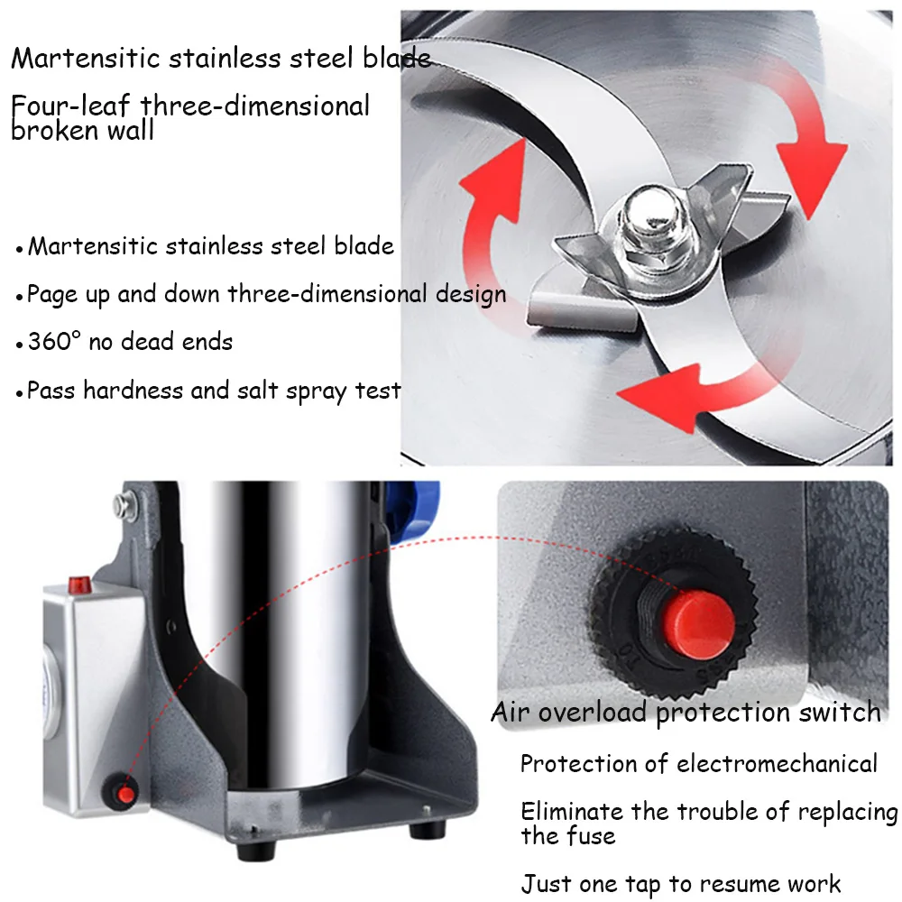 2000g Grains Spices Hebals Cereals Coffee Dry Food Grinder Mill Grinding Machine gristmill home flour powder crusher 3