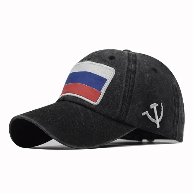 New Summer Washed Cotton Baseball Cap Embroidery Russian Flag Hats