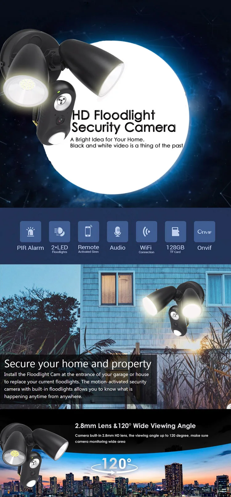 Innotronik 1080P Security Wifi Motion-Detected Wall-Light Wireless Cloud Storage AI Floodlight Camera