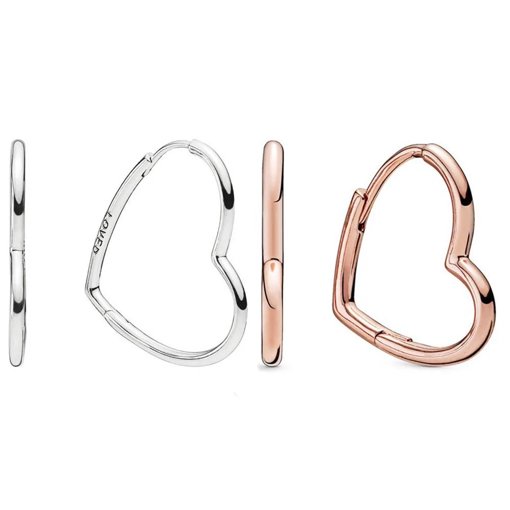 Аутентичные 925 пробы Серебряные Оригинальные Асимметричные европейские серьги-гвоздики в форме сердца для женщин, подарок с бусинами, ювелирное изделие своими руками