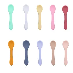 Cuillère d'alimentation en Silicone pur doux pour bébés, accessoires d'alimentation pour nourrissons, aliments solides, vaisselle pour enfants sans BPA 