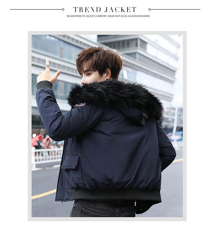 MEN'S Cotton-padded Coat Winter Fur Collar plus Velvet Cotton Coat Handsome Winter Cotton-padded Jacket Sub-Hooded Trend Loose A