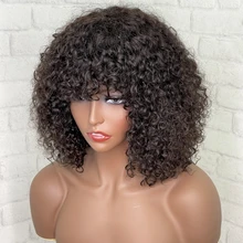 Kinky encaracolado completo máquina feita perucas de cabelo humano para preto cor natural 180% densidade cabelo grosso afro encaracolado perucas com franja