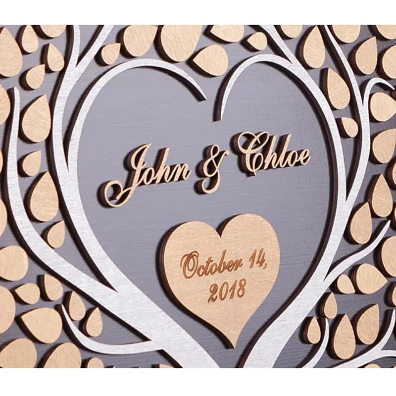 

Two Tree Heart 3D Guest Book Alternatives Personalized Wedding Guestbook Wooden Rustic Guest Book for Wedding Decor