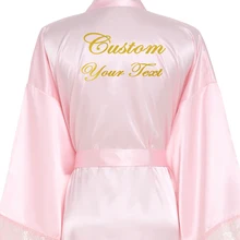 Женское сексуальное длинное простое кимоно для невесты шелковое атласное Ночное платье свадебный Халат Кружевной Халат дамские халаты на заказ ваш текст