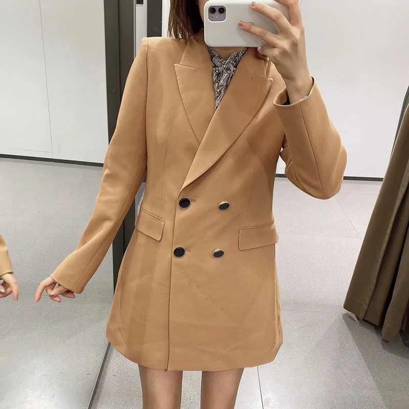 Spring Autumn Women Fashion Vintage Khaki Blazers And Jackets  Chic Button Long Suits Coats Female Office Lady Blazer Feminino