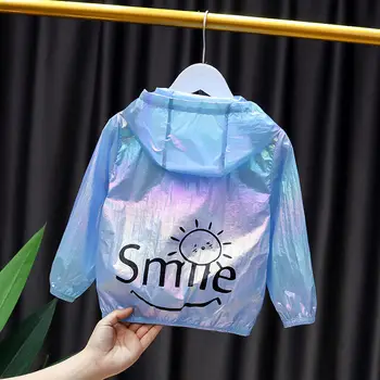

2020 New Girl Baby Sunscreen Suit Summer boys Long-sleeved Laser Bright Leather Jacket Top Breathable Lightweight Hooded Jacket