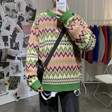 ^#Cheap Sweater Men's Warm Fashion Contrast Color Casual Retro O-neck Knit Pullover Men Loose Knitting Sweaters Male Sweter Clothes ^#Cheap Sweater Men's Warm Fashion Contrast Color Casual Retro O-neck Knit Pullover Men Loose Knitting Sweaters Male Sweter Clothes
