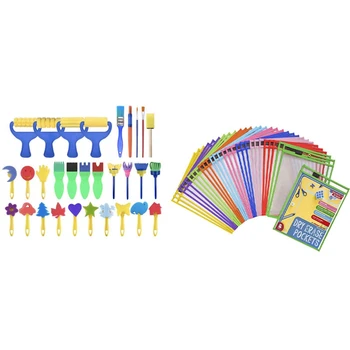 

1 Set Sponge Painting Brushes Kids Painting Kits & 50 Pcs Dry Erase Pockets Pockets Classroom Organization