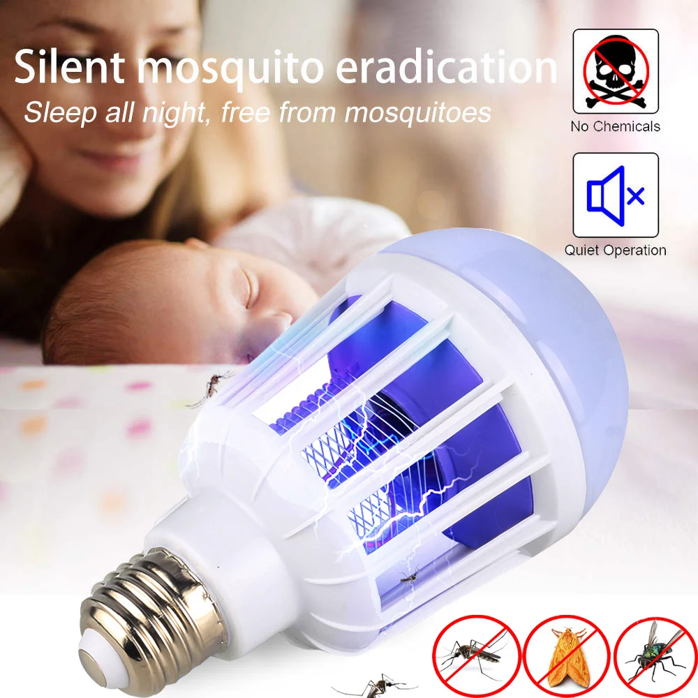 

2 in 1 LED Mosquito Killer Lamp 220V 15W LED Bulb Bug Zapper Lamp Insect Mosquito Repeller Night Lighting Killing Fly Bug Light