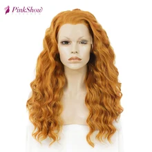 Pinkshow, оранжевые парики на кружеве для женщин, глубокая волна, синтетический парик на кружеве, бесклеевой, жаропрочное волокно, парик для косплея