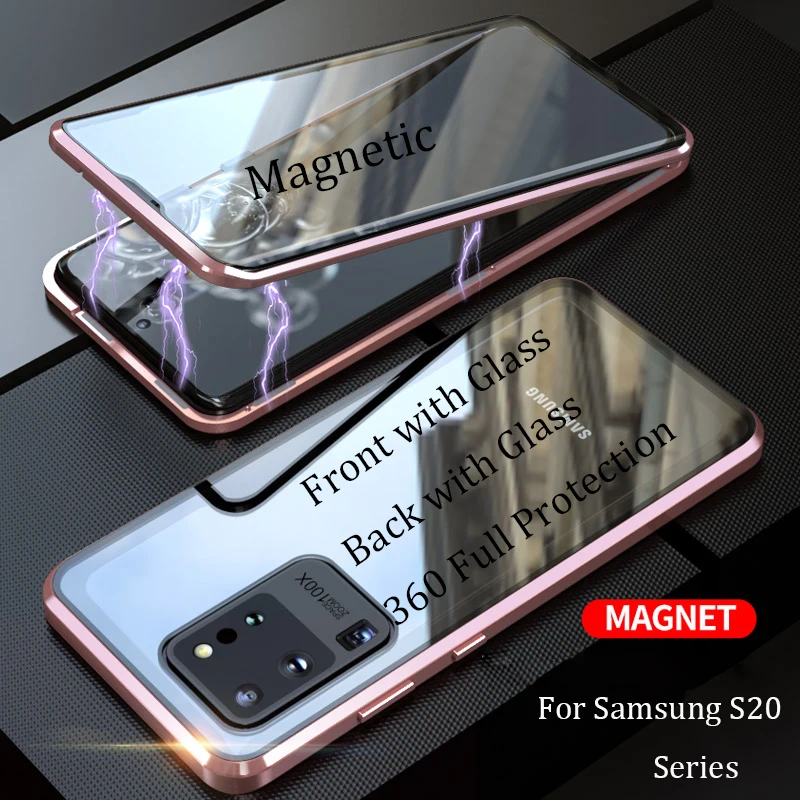 

For Samsung Galaxy Note 20 Ultra Case 360 double-sided Tempered Glass Case for Samsung S20 Ultra Magnetic Metal Cover S20 Plus