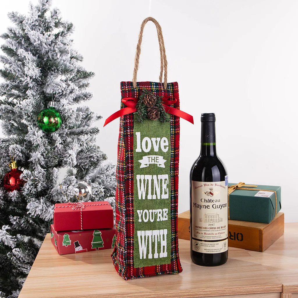 Рождественская бутылка вина сумки крышка для бутылки с красным вином сумки для Декор для обеденного стола на год рождественский ужин