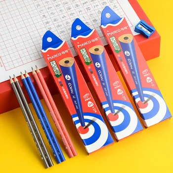 

12 pcs Marco 9002/9001E Wood Pencil Corrective Posture Eraser Attached Beginner Student Sketch Stationery Non-toxic