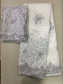 

5+2 Yards Style Africna George Lace Fabric With white Sequins Nigerian Embroidery George Silk Lace For Bride And Groom Wedding