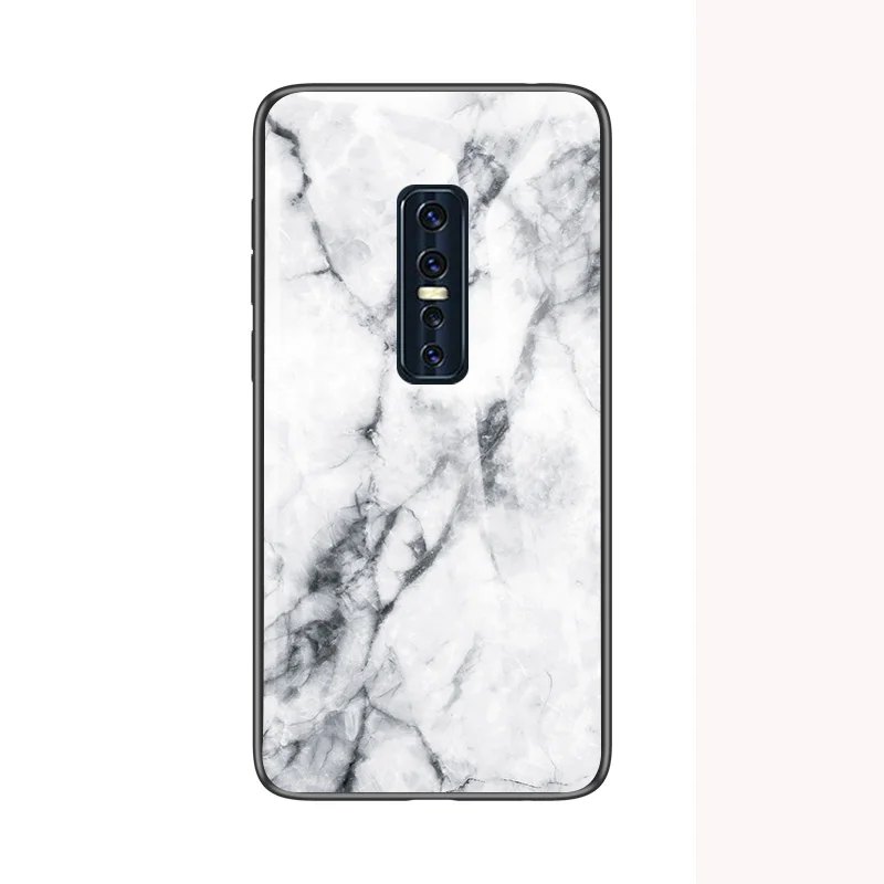 ДЛЯ Vivo V17 Pro Чехол мраморный глянцевый закаленное стекло Мягкий Силиконовый противоударный жесткая задняя крышка для телефона для Vivo V17Pro чехол 6,44 дюймов - Цвет: Белый