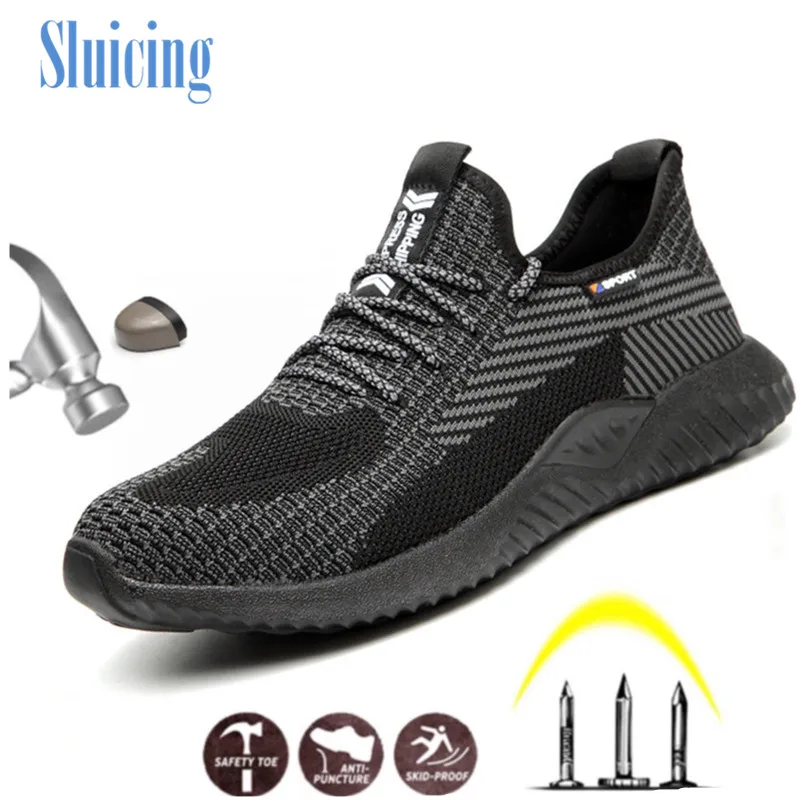 SLUICING Steel Toe Mens Safety Work Shoes Summer Breathable Mesh Sneakers Men AntiSlip AntiSmashing  Industrial Shoes