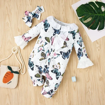 

2-piece Baby Butterfly Hollow Out Ruffled Jumpsuit and Headband