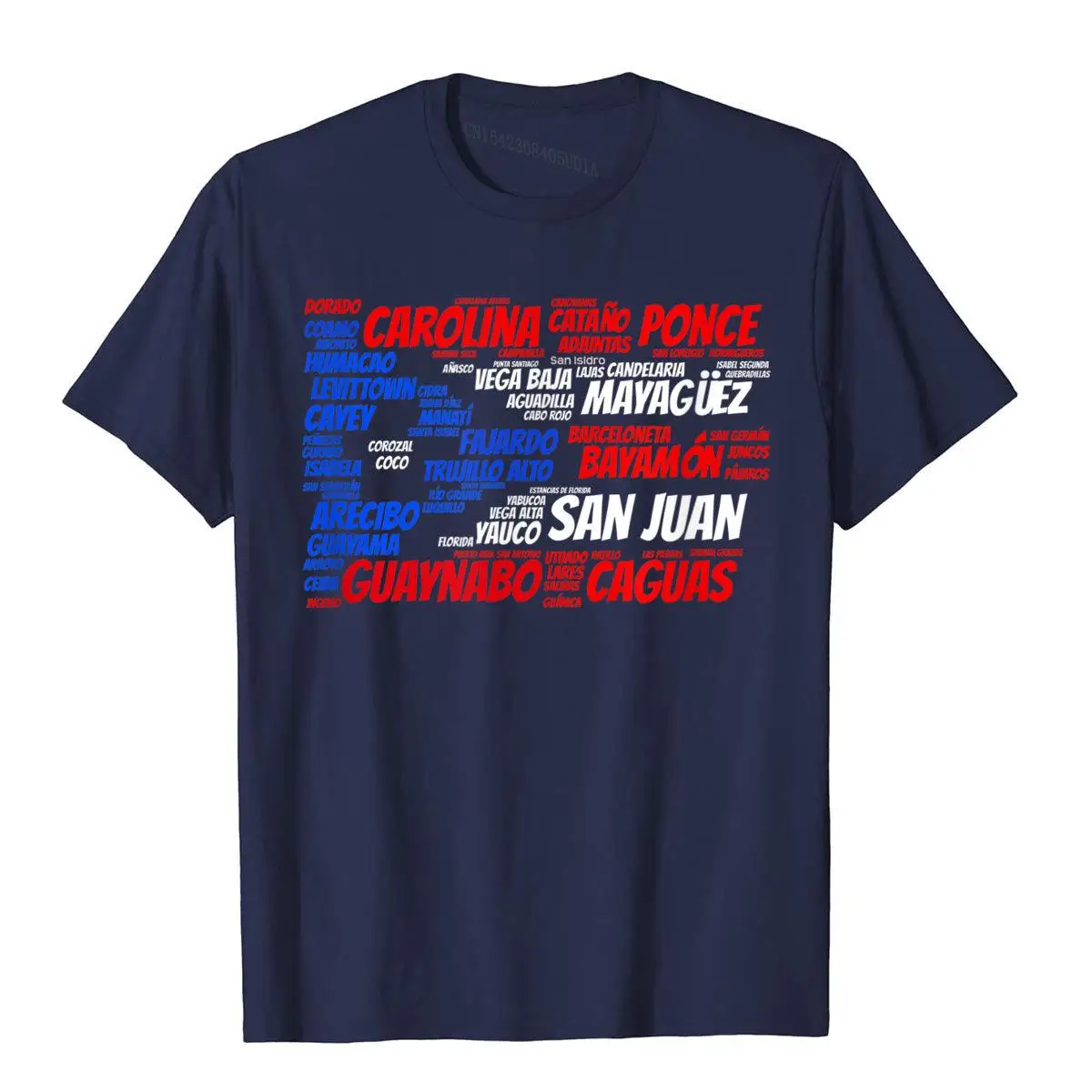Puerto Rico Flag with City Names San Juan Word Art T-Shirt__97A1231navy