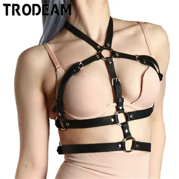 

TRODEAM Sexy Women Leather Bra Harness Body Bondage Garter Belt Chest Harness Harajuku Lingerie Suspender Bra Cage Belt Stocking