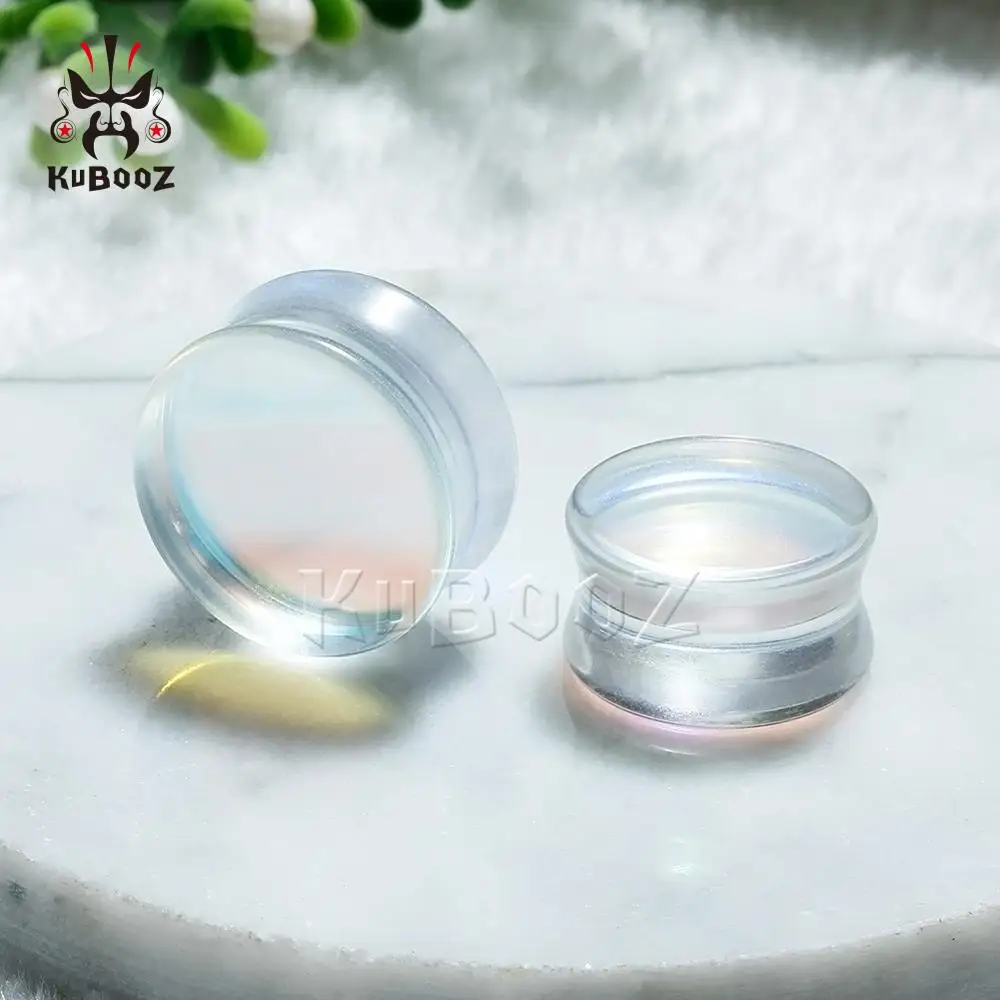Fashion Transparent Glass Colorful Ear Piercing Plugs Gauges Expanders Body Jewelry Earring Tunnels Stretchers 2PCS KUBOOZ piercing jewelry body piercing earrings ear piercing jewelry body piercing jewelry body jewelry