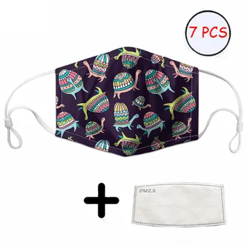 

Colorful Sea Turtle Print Woman Men Mouth Mask 7Pcs One Pack Non-disposable Adults Mask Anti Air Dust Face Mask with Filter