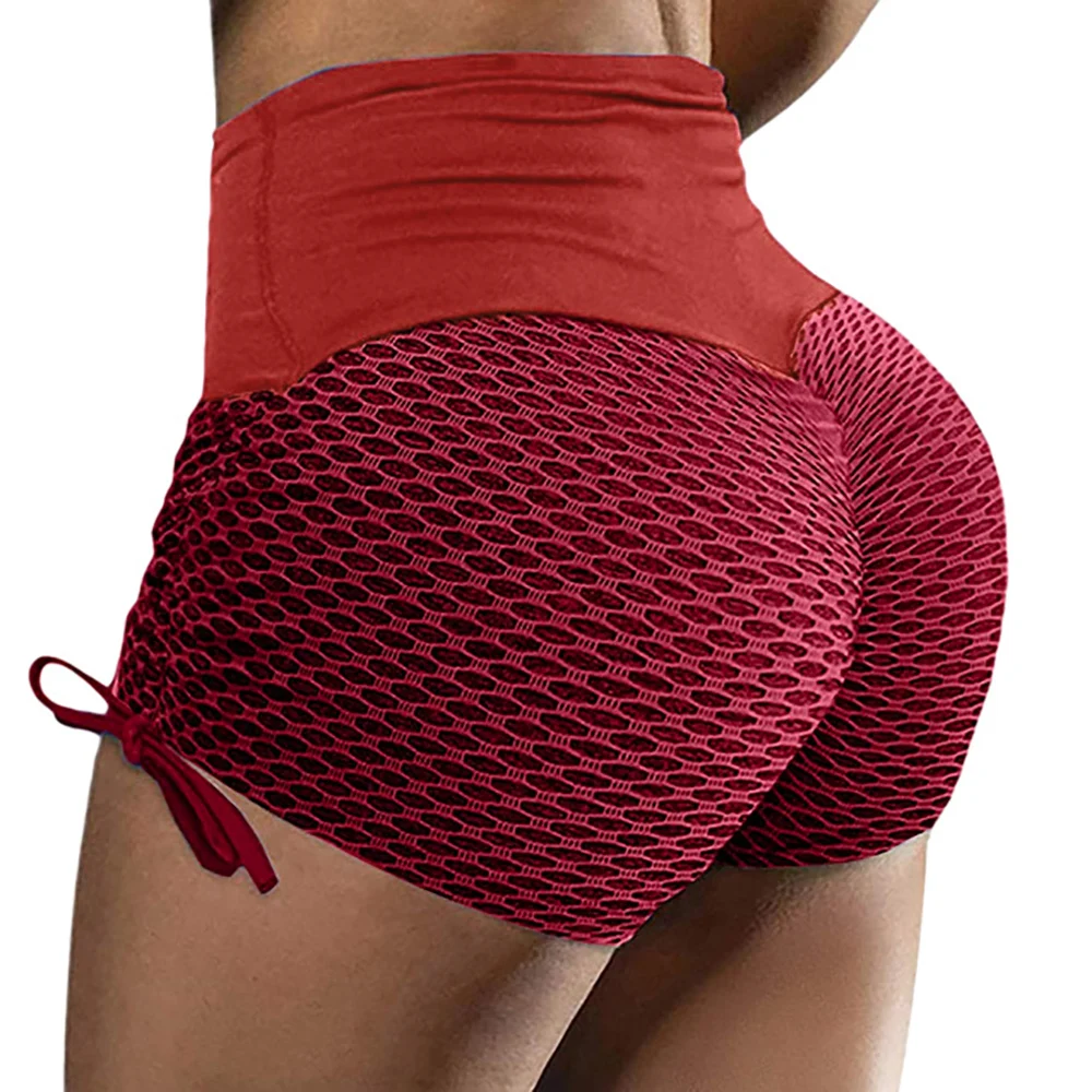 Women Jacquard Drawstring Solid Shorts Gym Jogging Sports Casual Leggings Breathable Women Mini Mesh Fitness Patchwork Short 1