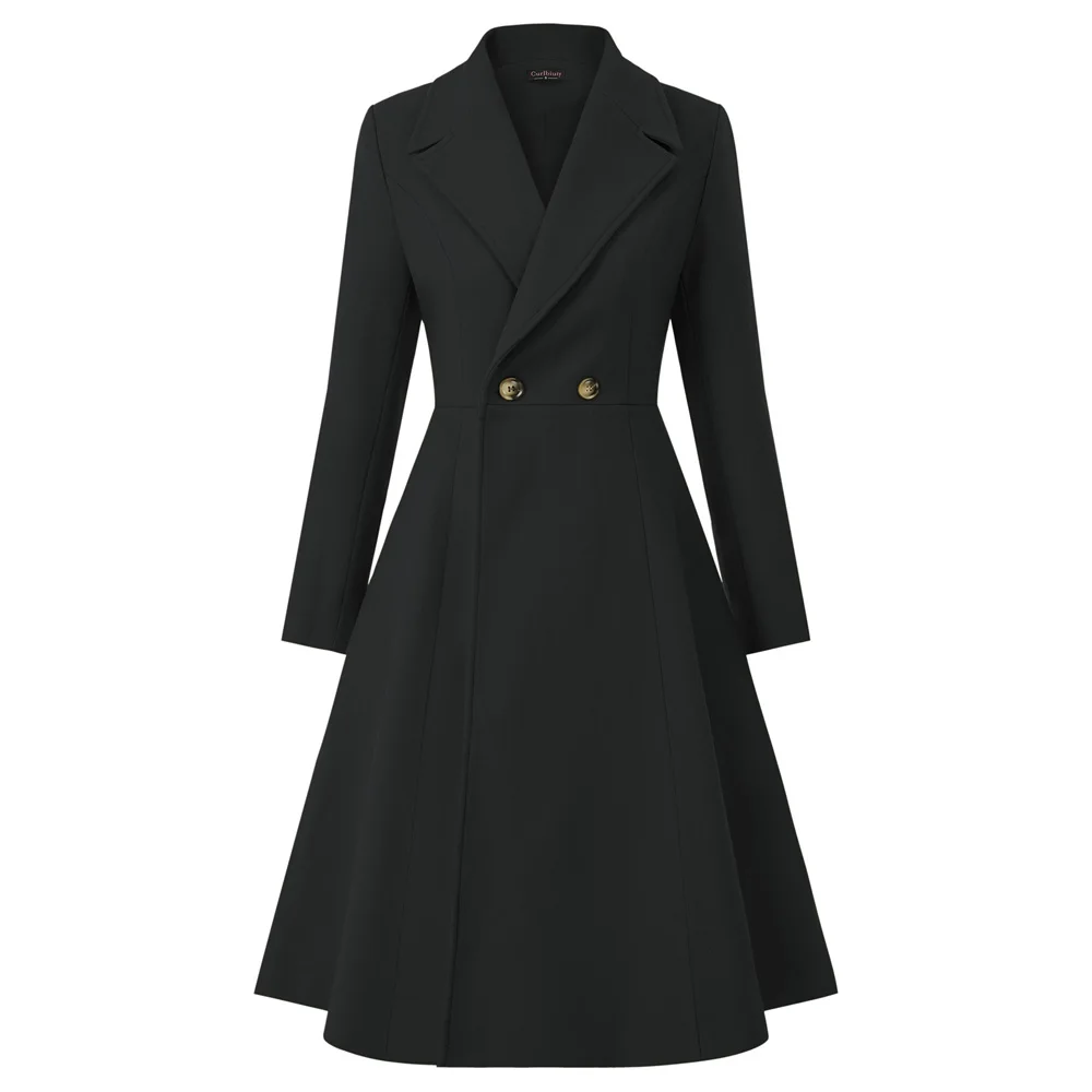 

fall winter coat Women Wool Blends Trench Coat solid color Overcoat Long Sleeve Lapel Collar long female vintage outwear ladies