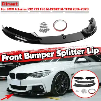 

4pc Car Front Bumper Lip Deflector Lips Splitter Diffuser Body Kit Spoiler For BMW 4 Series F32 F33 F36 M-SPORT M-TECH 2014-2020
