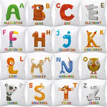 

Letter Cute Alphabet Cushion Cover Polyester Cute Pillow Covers 45x45 Decorative Cushions Children Room Decor Throw Pillows Case