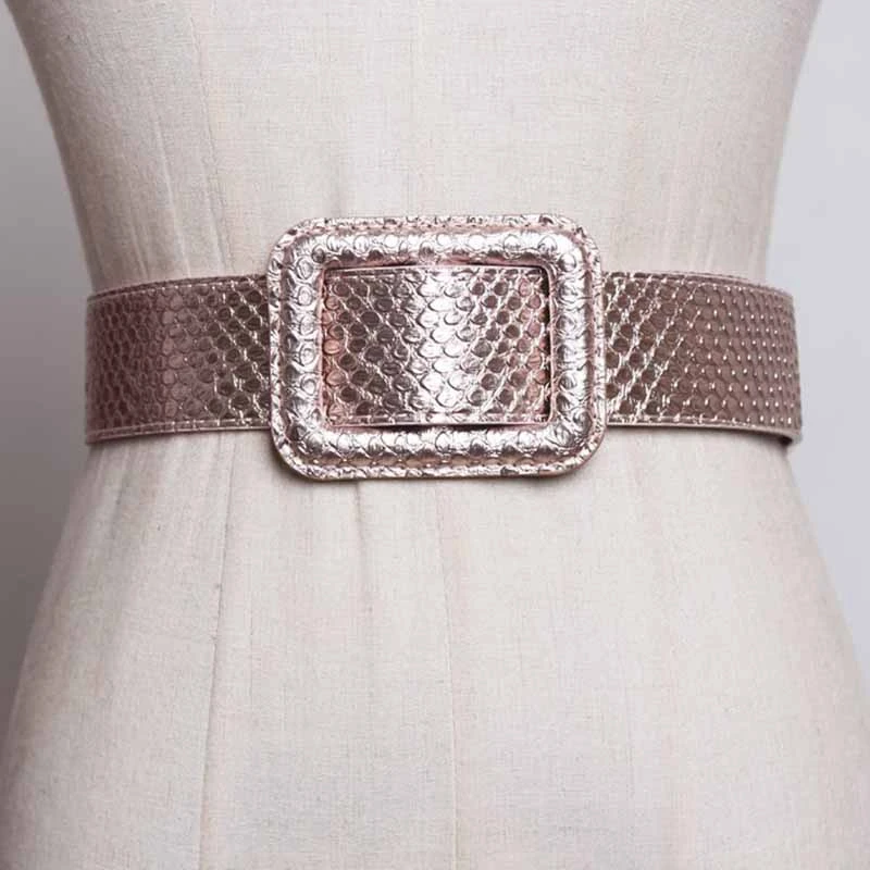 

[YaLee] New Fashion 2019 Summer Autumn Simple Rectangle Buckle Crocodile Pattern PU Leather Gidle Waist Belts Women A985